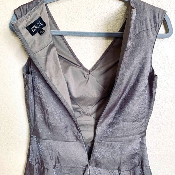 Adrianna Papell dark champagne dress shimmer tiered shutter pleated dress size 4 - Picture 8 of 9